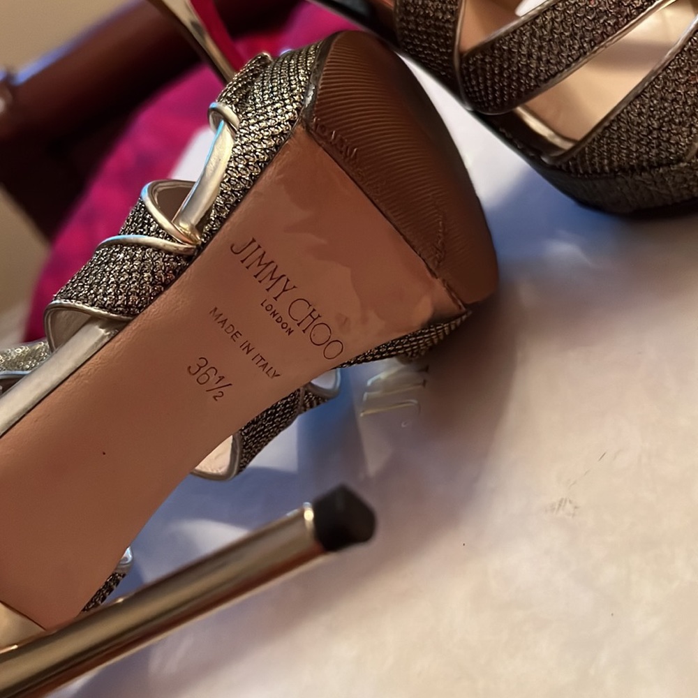 JIMMY CHOO Glitter Collar Sandal 36.5 Light Bronze - Picture 9 of 10